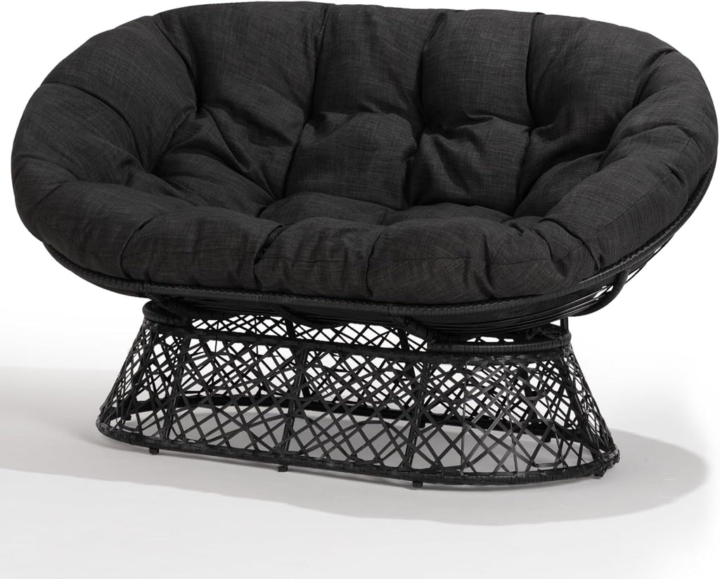 Bme Double Papasan Chair, 600lbs Capacity, Ergonomic Design, Soft Thick Fabric Cushion, Bee-Designed Base, Durable Steel Frame, 61', Onyx Stone - Black Base