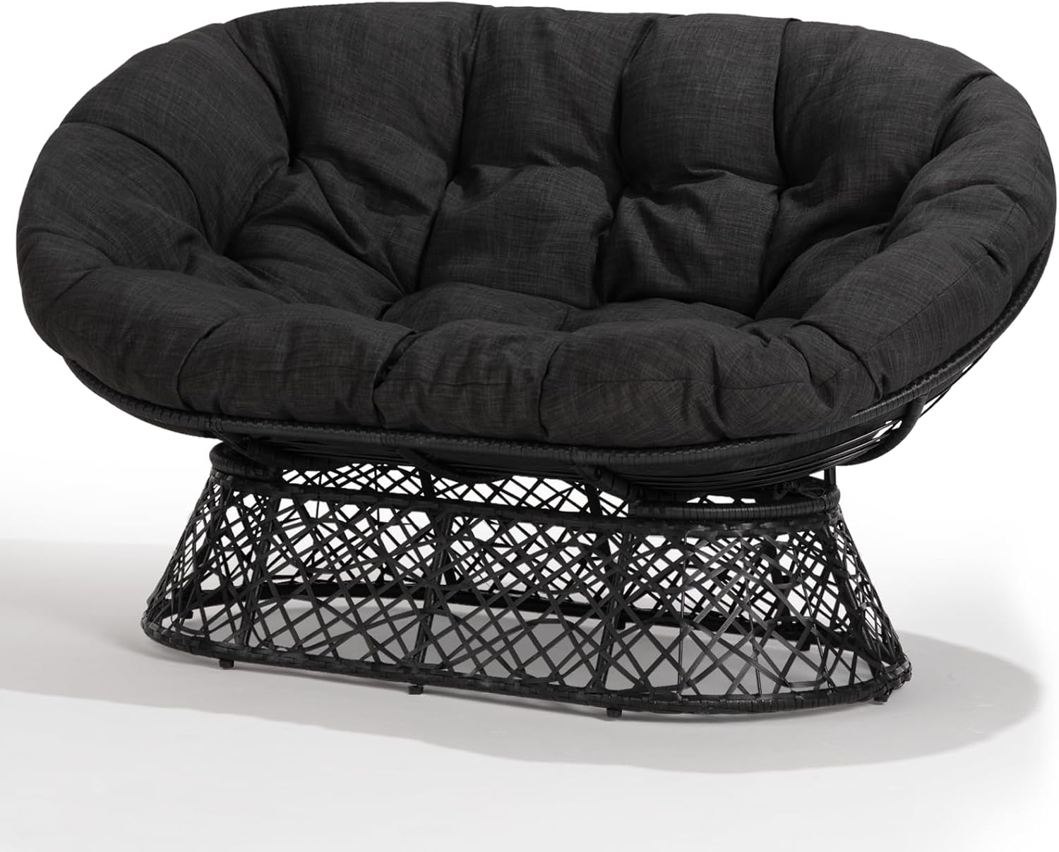 Bme Double Papasan Chair, 600lbs Capacity, Ergonomic Design, Soft Thick Fabric Cushion, Bee-Designed Base, Durable Steel Frame, 61', Onyx Stone - Black Base
