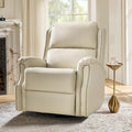 HULALA HOME Genuine Leather Recliner Chair, Swivel Rocker Chair with Thick Seat, Classic Push Back Armchair with Backrest, Nailhead Trim, Beige
