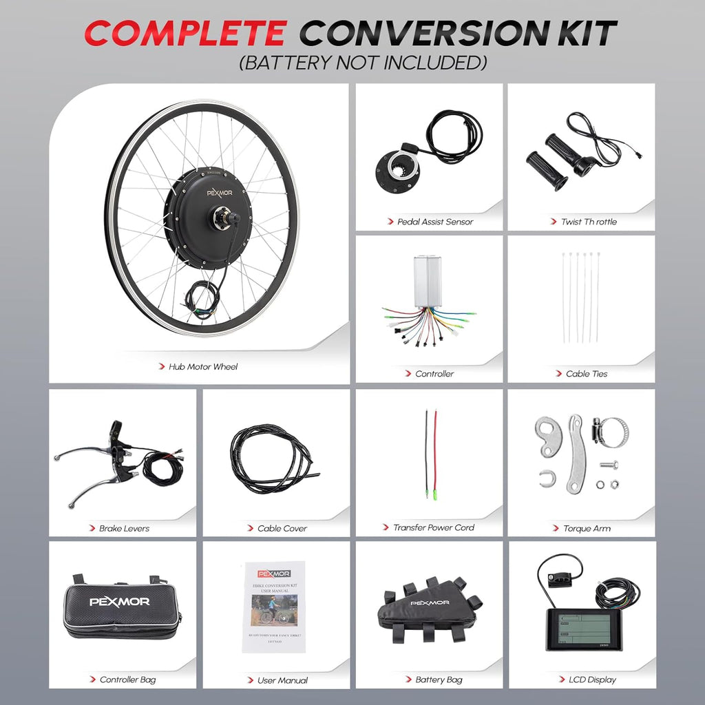 PEXMOR Electric Bike Conversion Kit, 20' Front Wheel Adult E-Bike Conversion Kit, 36V 750W Ebike Hub Motor Kit Upgrade 3 Mode Controller w/PAS/LCD Display Electric Bicycle Ebike Wheel Kit