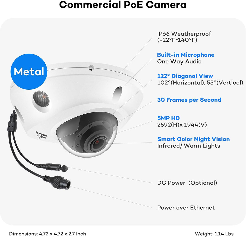 ONWOTE 12MP NVR 16 Channel Security Camera System, 16x 5MP 30FPS Outdoor PoE IP Cameras with Audio, Smart AI Color Night, 16CH 6K 4K Commercial NVR 4TB, 16x Cables(Total 1280ft), CCTV for Business