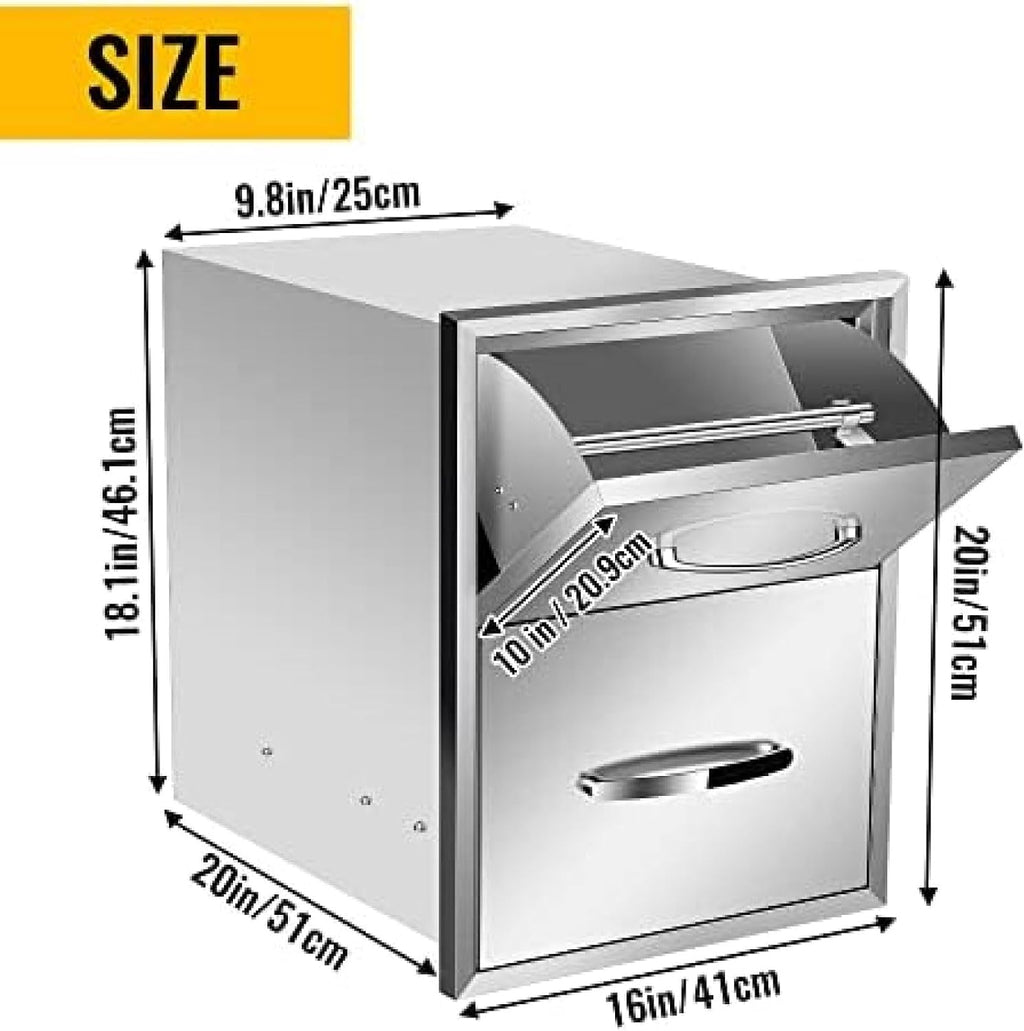 Outdoor Kitchen Drawer BBQ Drawer Outdoor Kitchen Access Drawers Horizontal- Stainless Steel Double Drawers for Outdoor Kitchen Grilling Station Or BBQ Island,16Wx20Dx20H