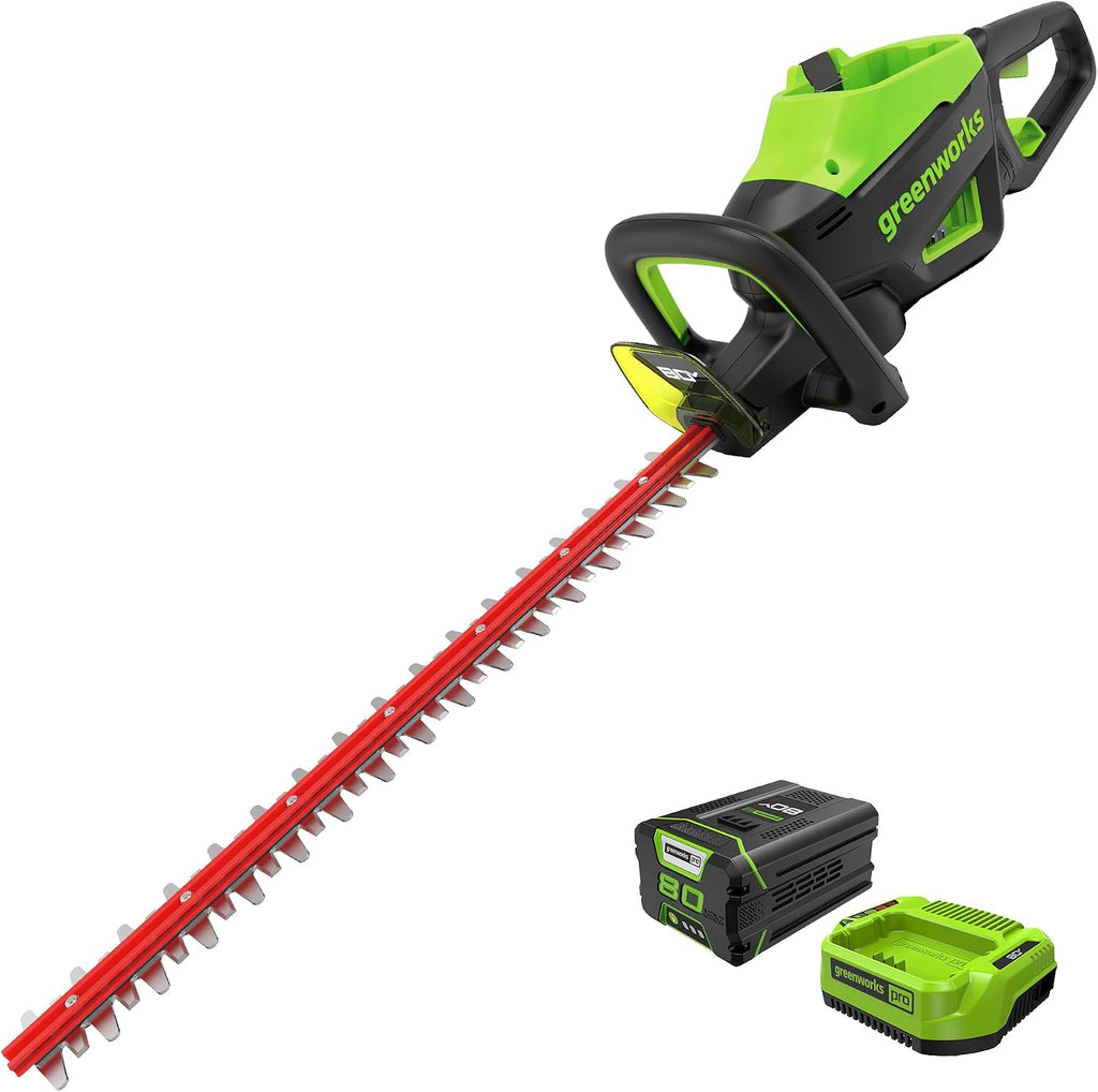Greenworks PRO 80V 26'' Rotating Handle Hedge Trimmer Cordless, Includes 2.0Ah Battery and Charger, Brushless Landscaping Tool, Dual Action Blades