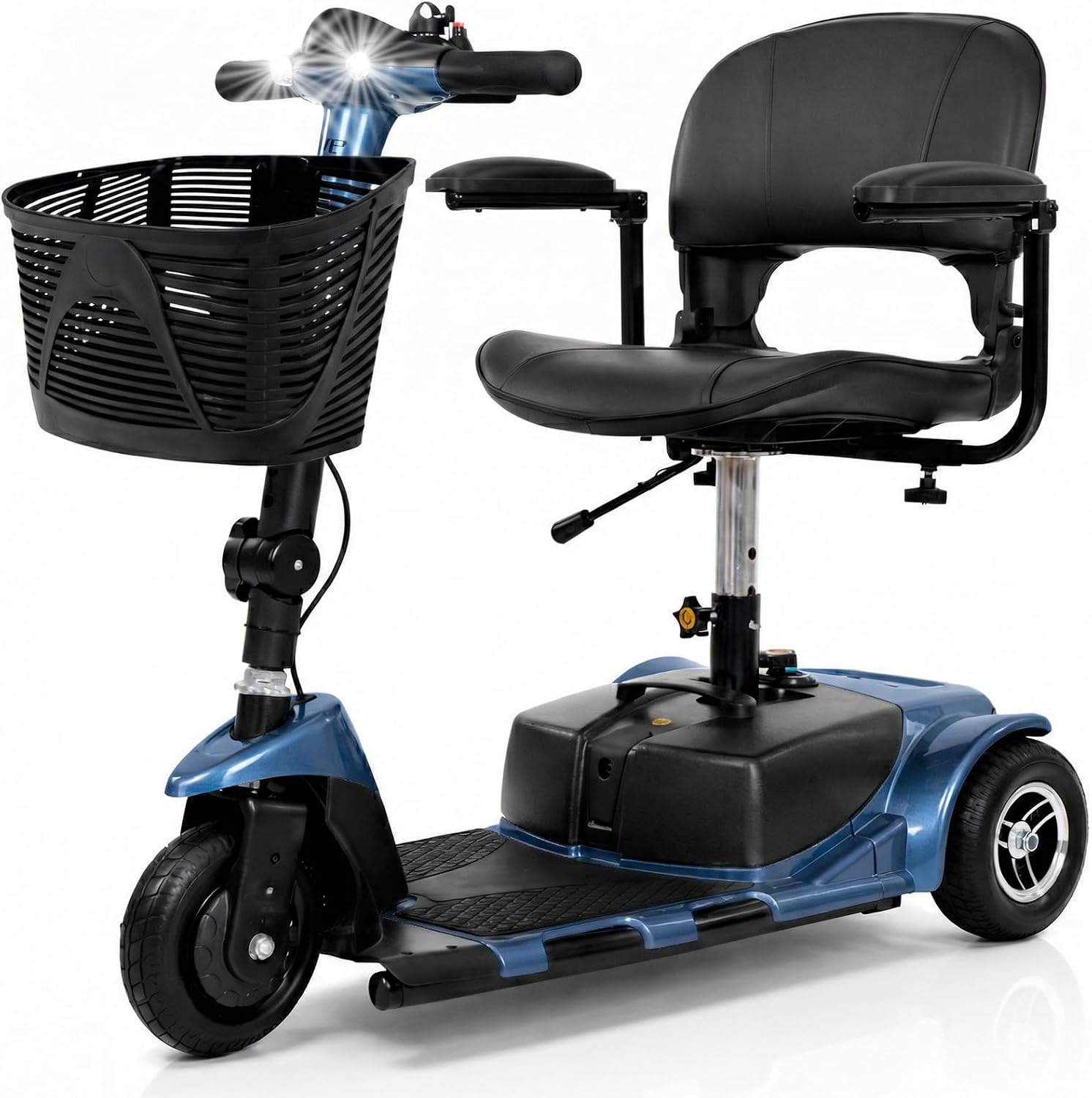 Vive 3 Wheel Mobility Scooter - Electric Powered Mobile Wheelchair Device for Adults - Folding, Collapsible and Compact for Travel - Long Range Power Extended Battery with Charger and Basket Included