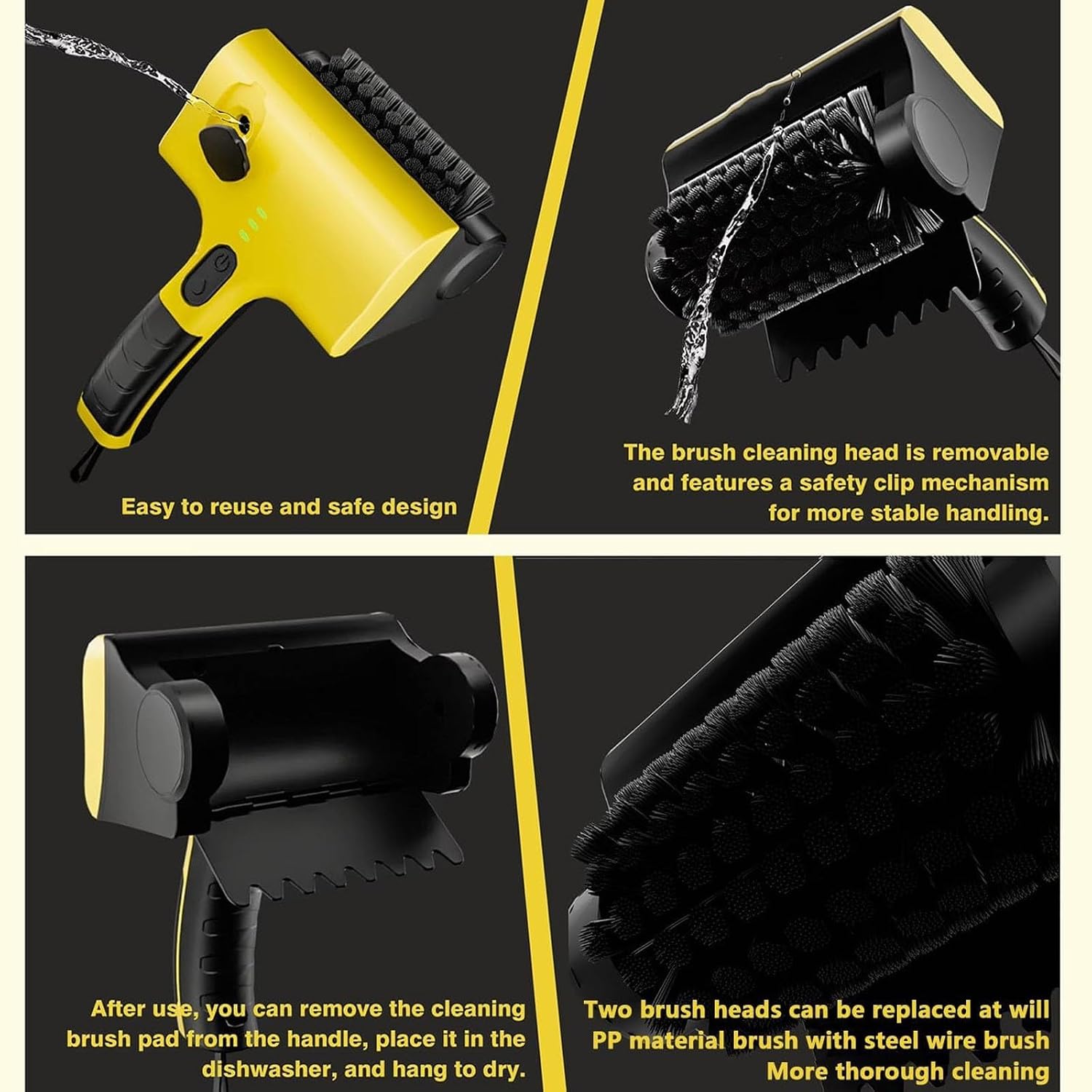 Cordless Electric Grill Cleaning Brush, 360° Rotating BBQ Cleaner with Rechargeable Battery & Replacement Bristles, Perfect for Grills, Kitchens & Bathrooms