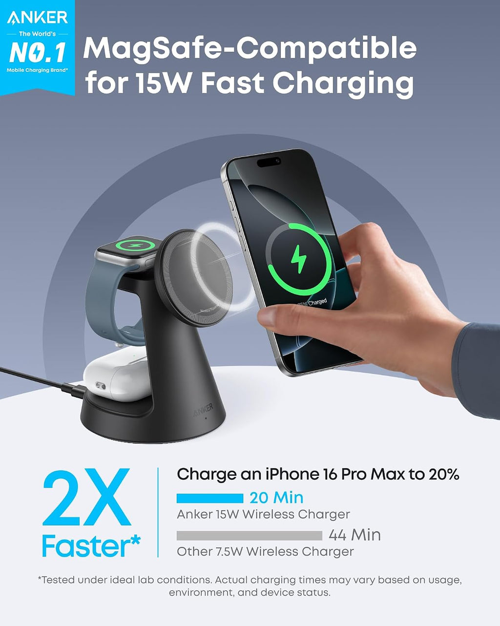 Anker MagGo Power Bank, Qi2 Certified 15W Ultra-Fast MagSafe-Compatible Portable Charger with Smart Display & Foldable Stand MagSafe Charger Compatible, MagGo 3-in-1 Charging Station