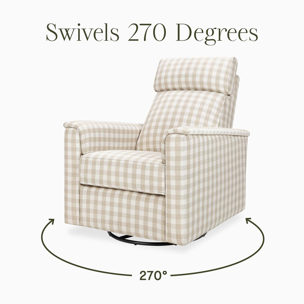 Namesake Willa Pro Power Recliner and Swivel Glider in Tan Gingham, Built-in USB Charging Port, Under Chair Light, Adjustable Headrest and Lumbar Support | Greenguard Gold and CertiPUR-US® Certified