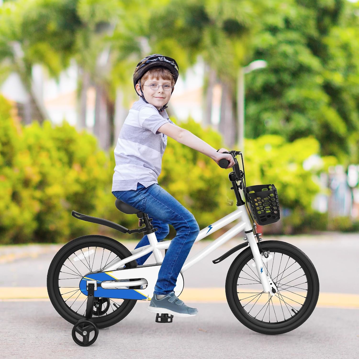 COSTWAY Kids Bike, 12 14 16 18 20 Inch Toddler Bike for Boys & Girls Aged 3-8 Years Old, Kids Bicycle w/Removable Training Wheels, Handbrake & Coaster Brake, Basket, Bell