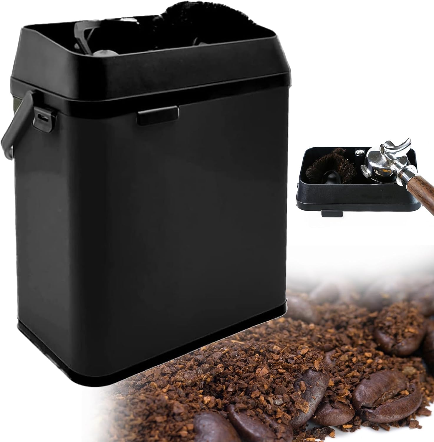Coffee Portafilter Cleaner,Electric Automatic Coffee Grounds Cleaner for Espresso Machine Handle,with 2 Scrapers and 1 Brush Head,for Home (Black)