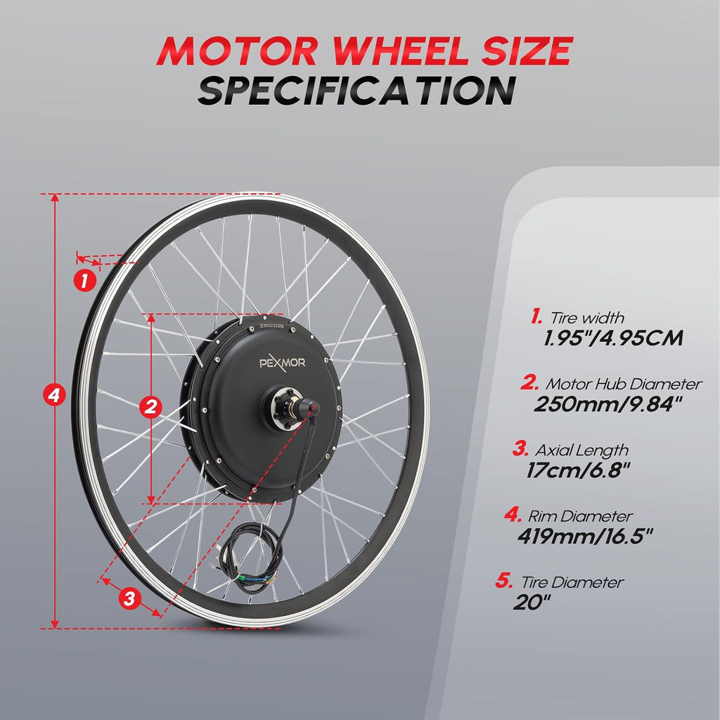 PEXMOR Electric Bike Conversion Kit, 36V 750W Ebike Conversion Kit, 24'/20' Front Ebike Wheel Electric Bicycle Hub Motor Kit 3 Modes Controller w/PAS/LCD Display/Twist Throttle/Torque Arm