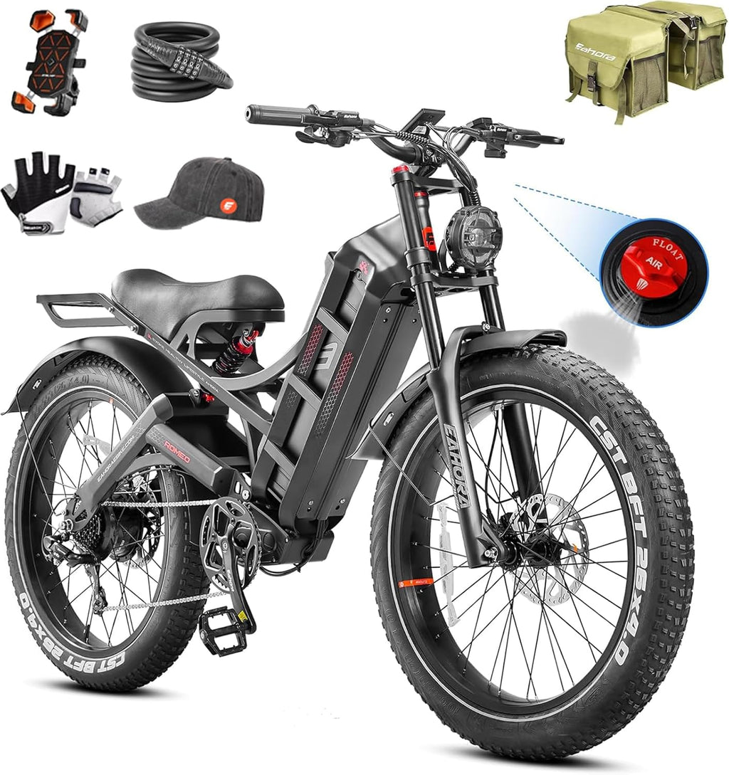eAhora 2026 Romeo Pro 3 50MPH Electric Bike for Adults 5600W Dual Motor E Bike 60V/80Ah 250 Miles Long Range Electric Bicycle,26 * 4.0 Fat Tire Full Suspension Electric Mountain Bike Delivery Commute