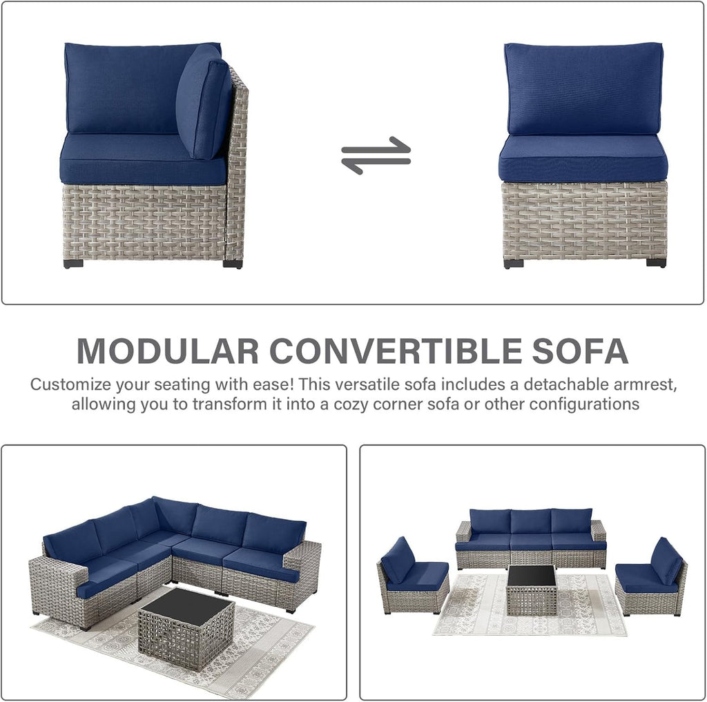 Modular Outdoor Couch Wicker Patio Sofa - High Backrest Wicker Sofa with Removable 4' Cushions All-Weather 3 Seater Seating Patio Couch for Deck Proch Balcony Backyard