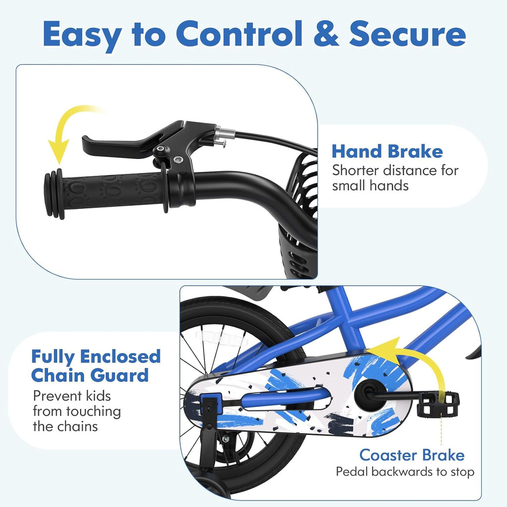 COSTWAY Kids Bike, 12 14 16 18 20 Inch Toddler Bike for Boys & Girls Aged 3-8 Years Old, Kids Bicycle w/Removable Training Wheels, Handbrake & Coaster Brake, Basket, Bell