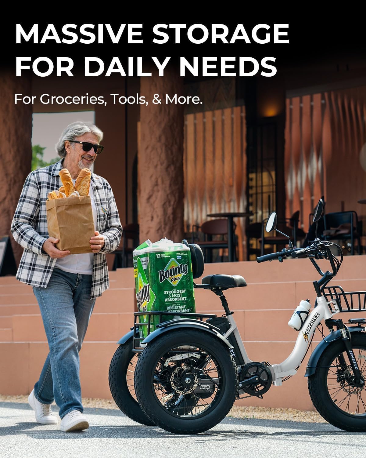 Skeri Electric Tricycle for Adults, 750W(Peak 1350W) Motor Etrike, 20'x4' Folding Fat Tire Electric Trike, 48V13Ah Battery, 3-Wheel Electric Bike, 20MPH, Front & Rear Basket & Differential