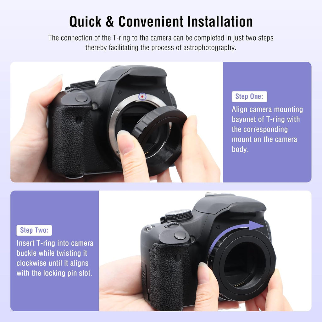 Astromania Metal T-Ring Adapter for Canon EOS DSLR/SLR - Bundle with - 1.25 Inch Flip Mirror for Telescope with Eyepiece Adapter