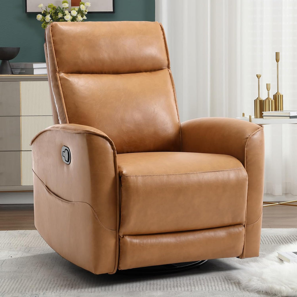HAOMARKETS Swivel Rocker Recliner Chair, Manual Faux Leather Glider Rocking Recliners for Adults, 360° Swivel Nursery Reclining Sofa with Storage Pocket