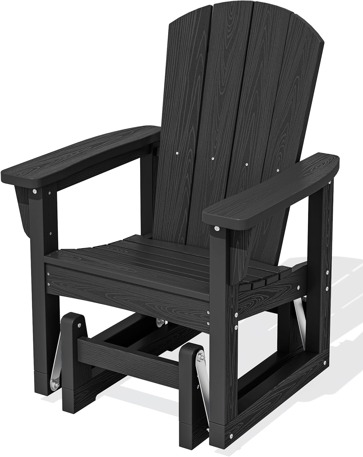 SERWALL Outdoor Glider Chair, HDPE Patio Glider Rocker All-Weather Porch Glider for Outside, Black