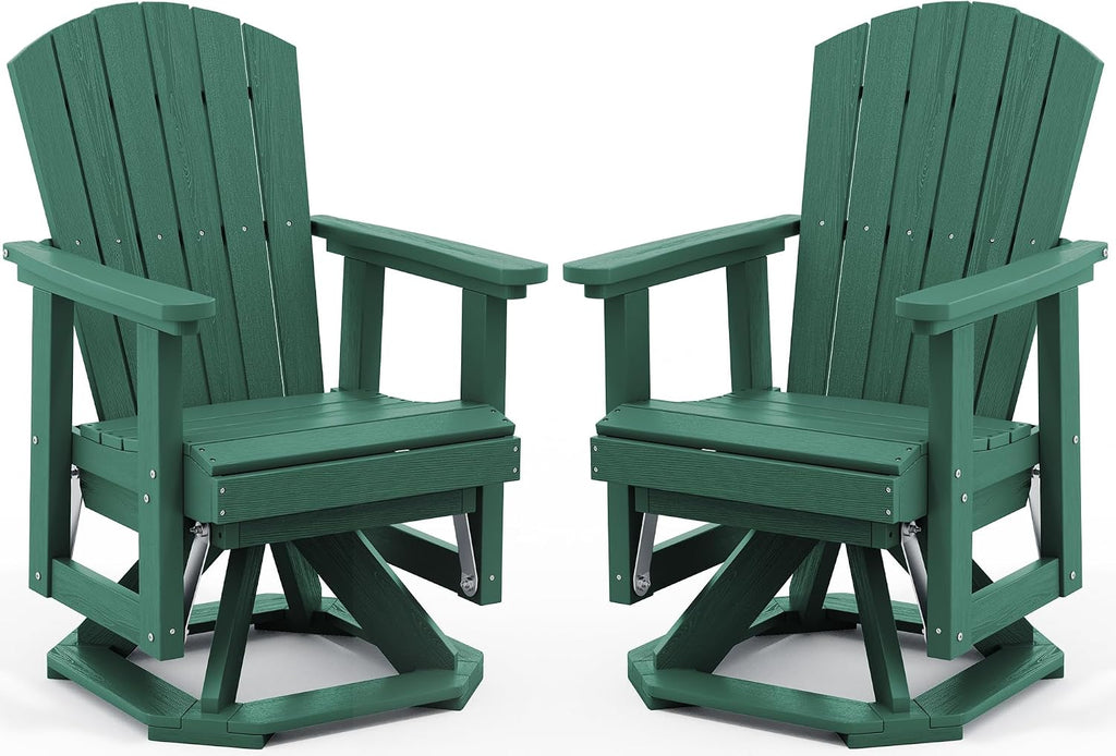 SERWALL Adirondack Swivel Glider Chair, HDPE Patio Glider Set of 2, All-Weather Glider Chair for Porch, Balcony, Green