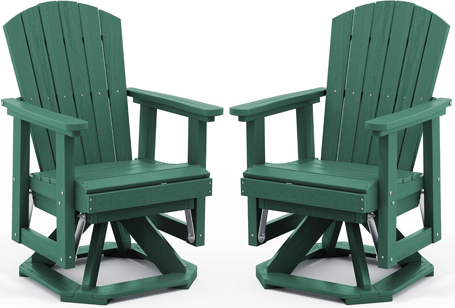 SERWALL Adirondack Swivel Glider Chair, HDPE Patio Glider Set of 2, All-Weather Glider Chair for Porch, Balcony, Green