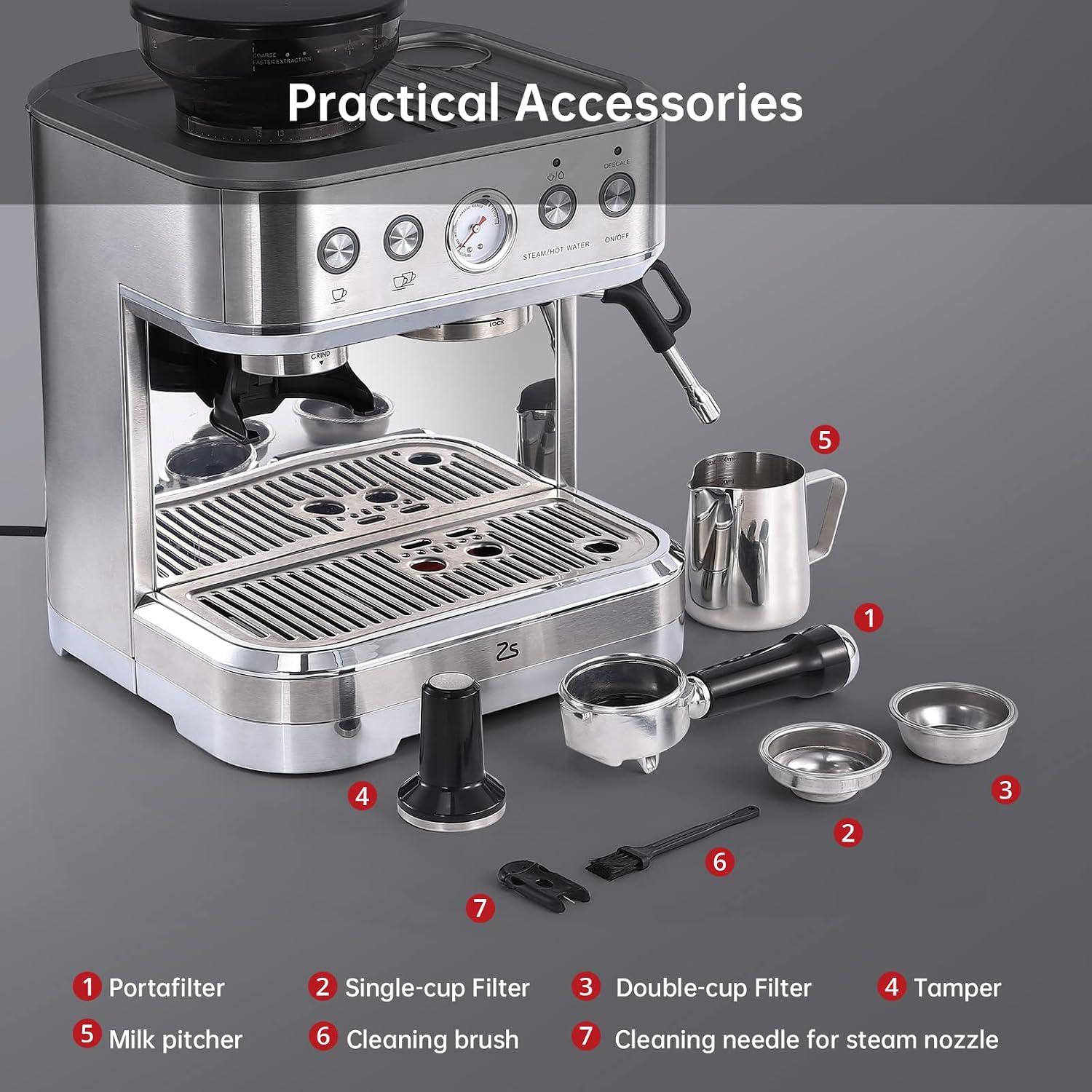 Garvee Espresso Machine with Milk Frother, All in One Cappuccino Latte Coffee Maker for Home Barista, Built-In Bean Grinder, 85 oz Removable Water Tank, Gifts for Dad Mom Coffee Lover