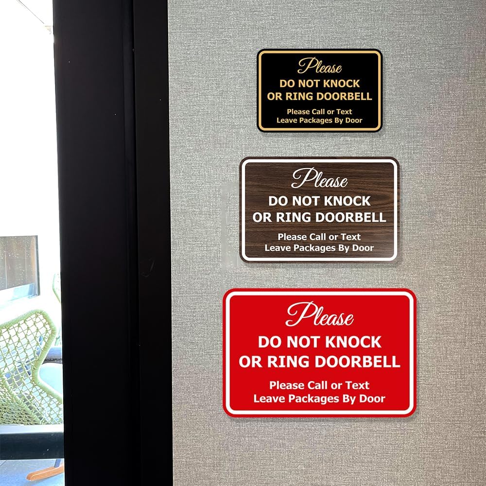 Signs ByLITA Classic Framed Please Do Not Knock Or Ring Doorbell Wall or Door Sign - Easy Installation | Mail Delivery Instruction | Do Not Disturb (Black/Silver) - Large 10 Pack