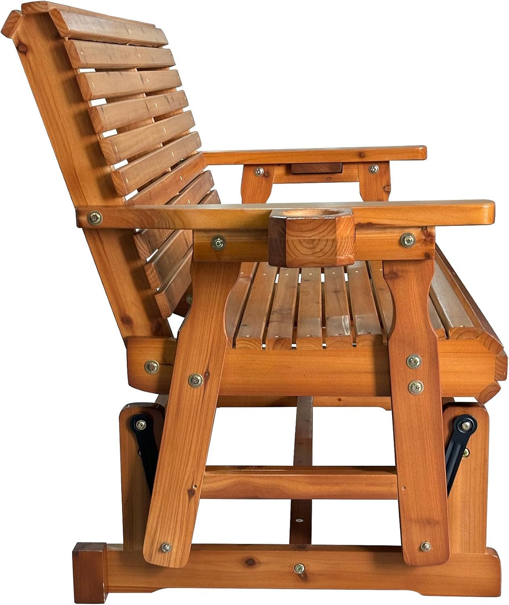 Fortune Candy Patio Glider with Cup Holders, High Roll Back and Deep Contoured Seat, Heavy Duty 800 Lb (Brown, 2-Seater)