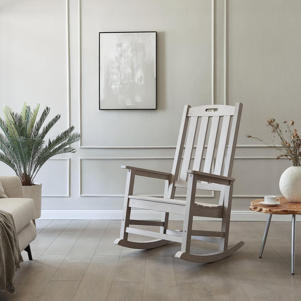 Psilvam Oversized Outdoor Rocking Chair, with 21' Wide Seat and 32' Tall Backrest, Pre-Assembled with Most Components for Effortless Installation (Gray)