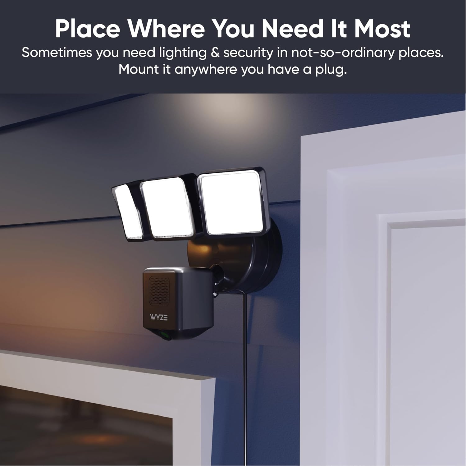 WYZE Floodlight Camera Pro with Plug-in Mount, PCMag Editor's Choice 3000-Lumen LEDs, 2.5K HD Outdoor Security Camera, Color Night Vision, Wall Mount with 20ft Power Cable, Easy Installation (White)