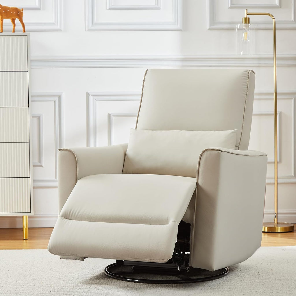 GAOMON Swivel Rocking Recliner Chair, Manual Leather Recliner Glider with Lumbar Support & Padded Armrest, Comfortable Rocker Nursery Single Sofa for Living Room and Bedroom (White)