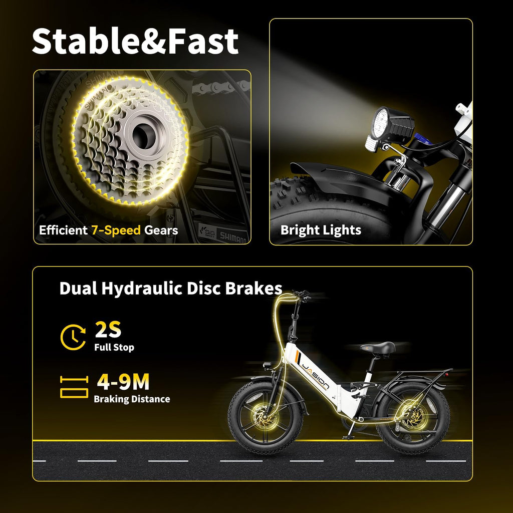 Jasion X Hunter ST 20' Electric Bike for Adults,Peak 1400W Motor,30MPH Max Speed Foldable Ebike,71 Miles Range Folding E Bicycles,624WH Battery,Hydraulic Disc Brakes,UL 2849 Certified