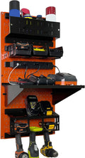 Wall Control Power Tool Storage Organizer Kit Cordless Drill Holder Charging Station Rack 16' x 32' Metal Pegboard Organization System (Orange Pegboard)