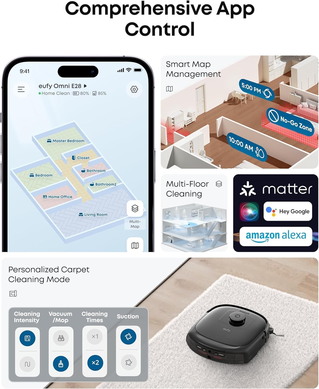 eufy E25 Omni Robot Vacuum and Mop Combo,HydroJet System, 20,000Pa Turbo Suction, Zero-Tangle Design, Auto-Empty & Self-Cleaning All-in-One Station + Official Floor Cleaning Solution*1