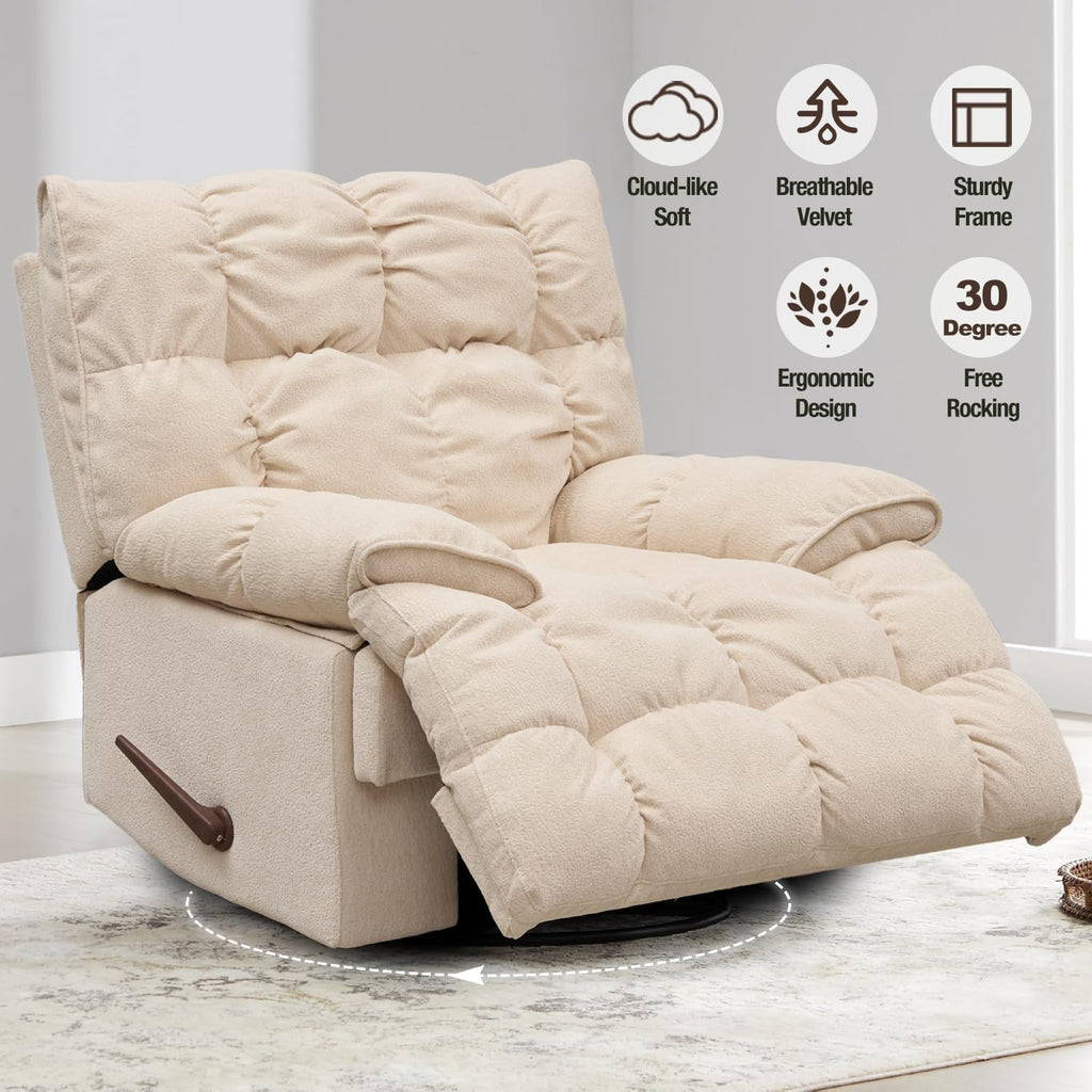 SITJOY Oversized Power Swivel Rocker Recliner Chair, Overstuffed Extra Wide Rocking Chair for Big and Tall, Glider Recliner Nursery Chair, Soft Breathable Fabric in Beige, Manual