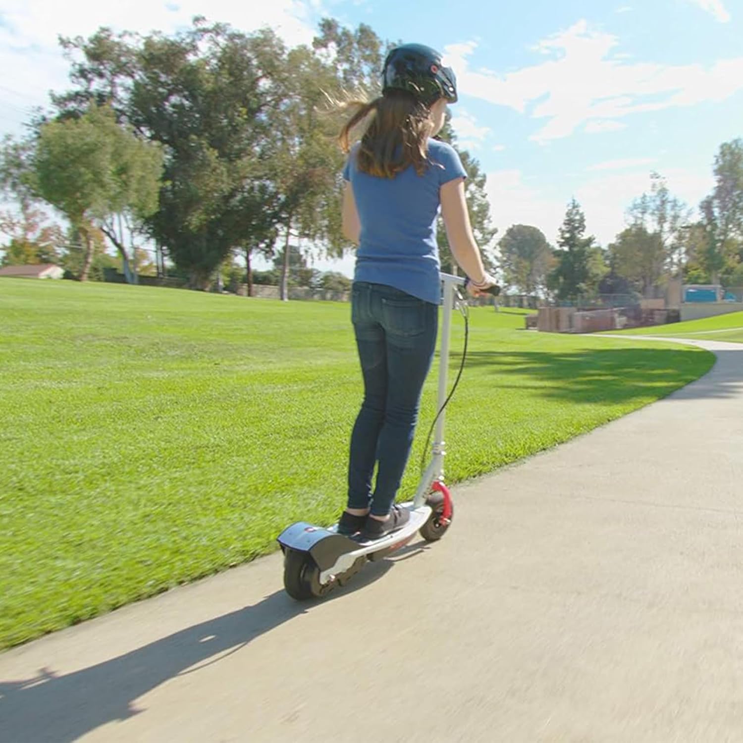 Razor E200 Electric Scooter for Teens & Adults - 12 MPH High-Torque Motor, 40 Min Ride Time, 154 lbs Max Weight, 8' Pneumatic Tires, Steel Frame, White