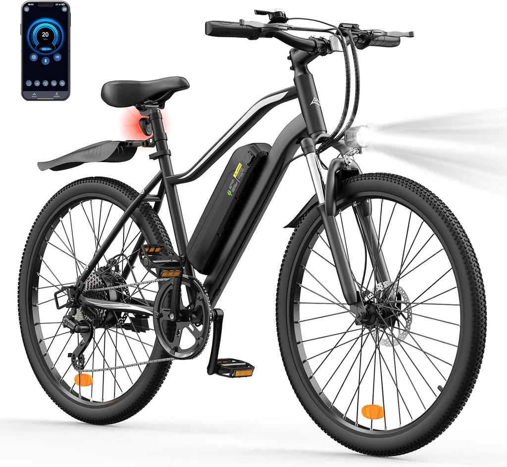 Electric Bike, 1500W/1000W/750W Peak Motor, 80/70/55 Miles Range & 20MPH Speed, 26'' Tires, APP Control E Bike, Shock Absorber, Adjustable Seat, Commuting Electric Bike for Adults