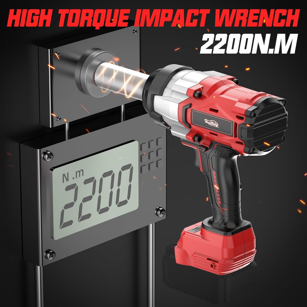 Cordless Impact Wrench 1/2' Compatible with Milwaukee 18V Battery, 1600Ft-lbs(2200N.m) High Torque Impact Gun Heavy Duty, Brushless Electric Power Impact Driver with 4 Speed Modes & LED Work Light