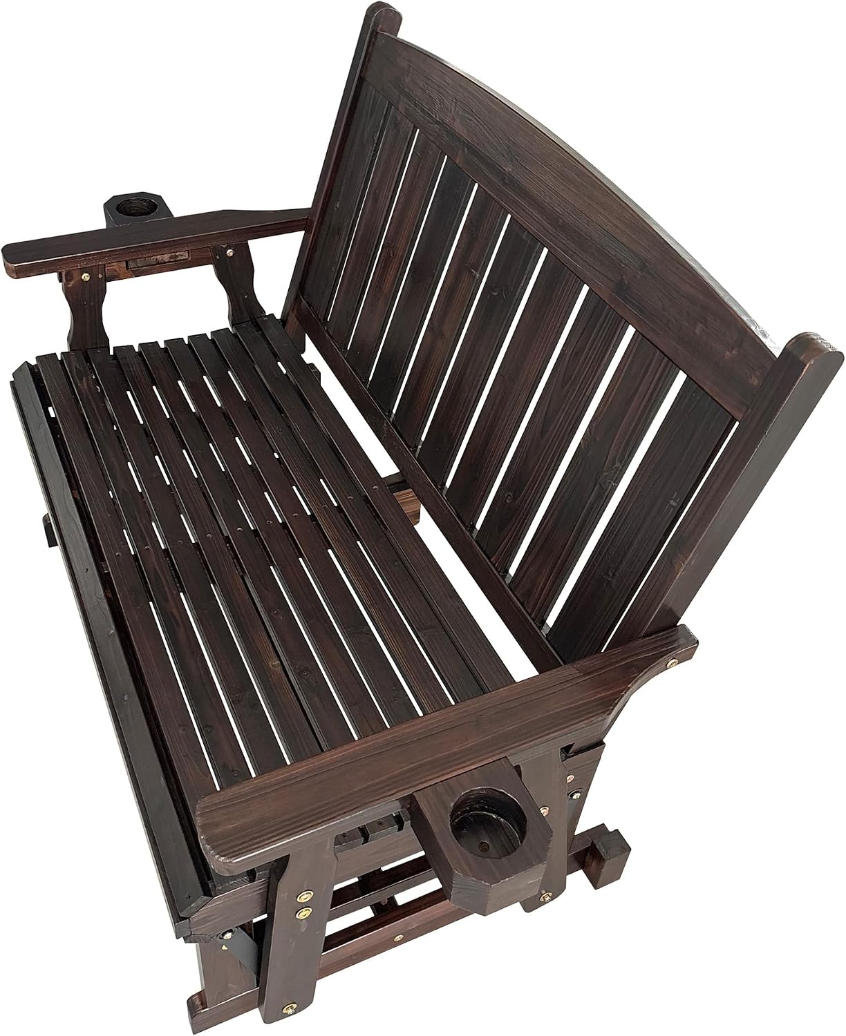 Fortune Candy Wooden Patio Glider for One Person, with High Back and Deep Contoured Seat, Solid Fir Wood, Heavy Duty 600 LBS (Deep Brown, 2-Seater)