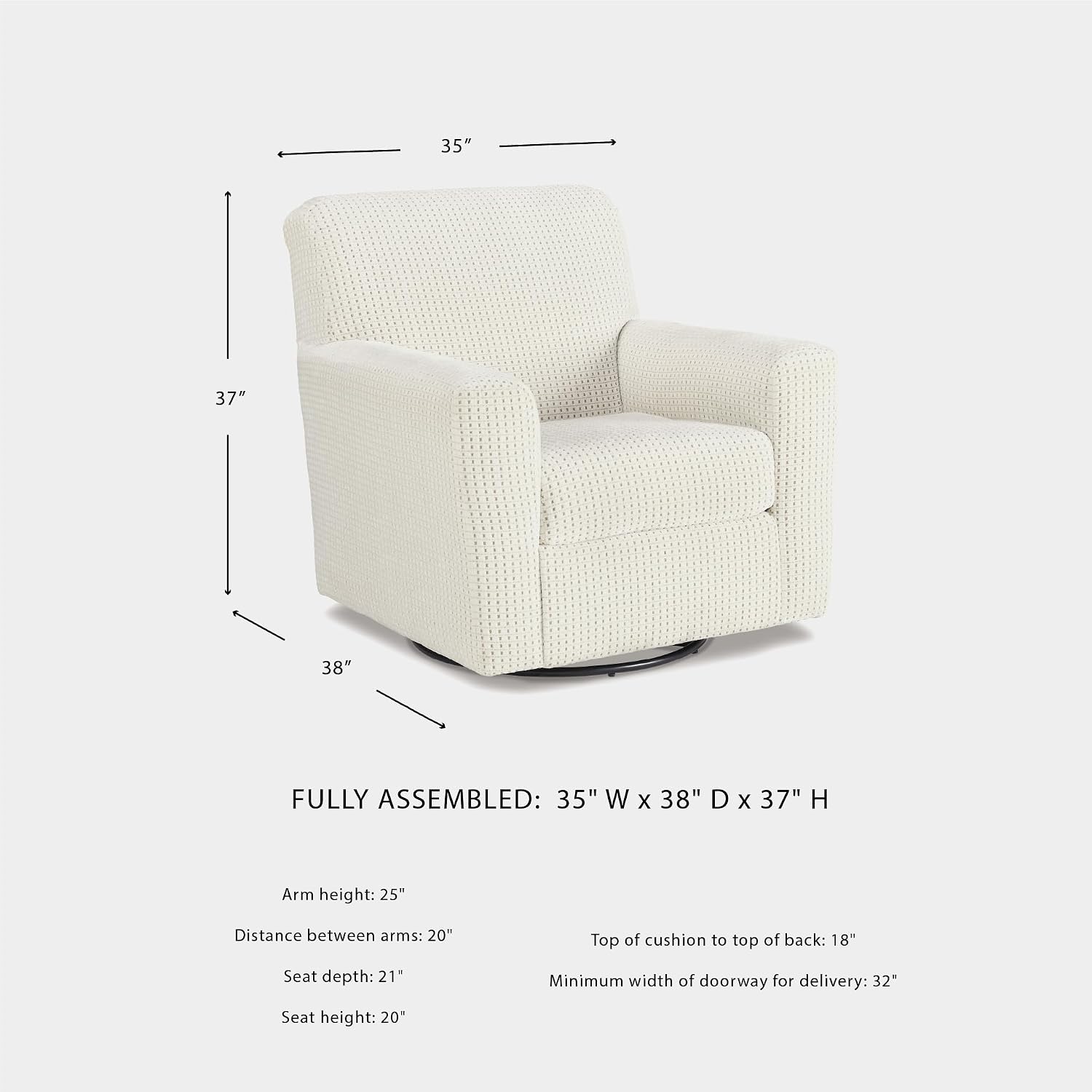 Signature Design by Ashley Herstow Casual Polka Dot Upholstered Swivel Glider Accent Chair, White & Beige