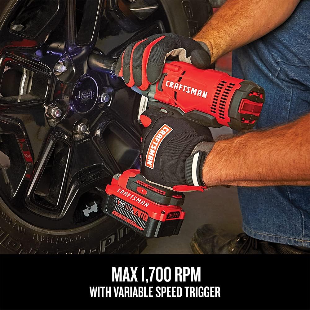 CRAFTSMAN V20 RP 1/2 inch Cordless Impact Wrench Kit, Brushless, 4Ah Battery and Charger Included (CMCF900M1)