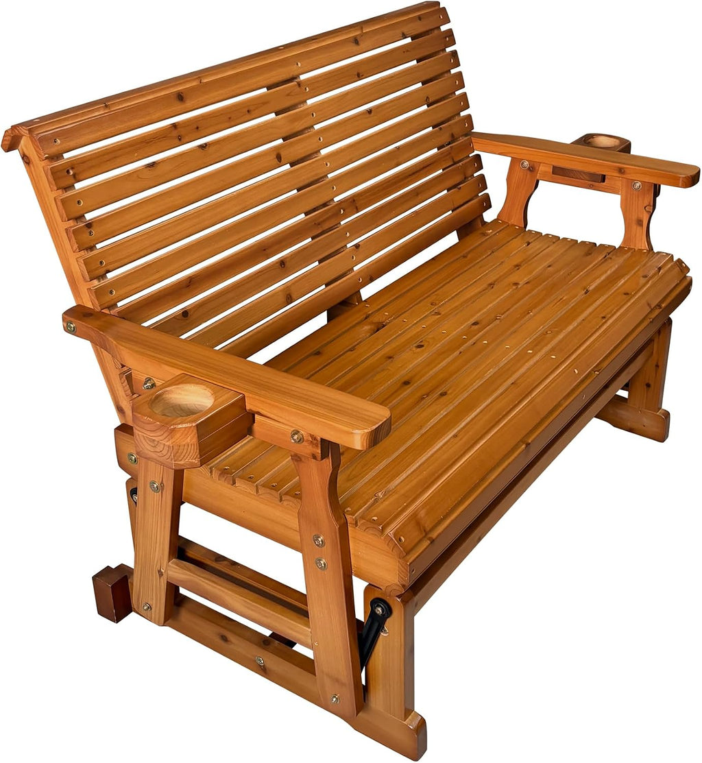 Fortune Candy Patio Glider with Cup Holders, High Roll Back and Deep Contoured Seat, Heavy Duty 800 Lb (Brown, 2-Seater)