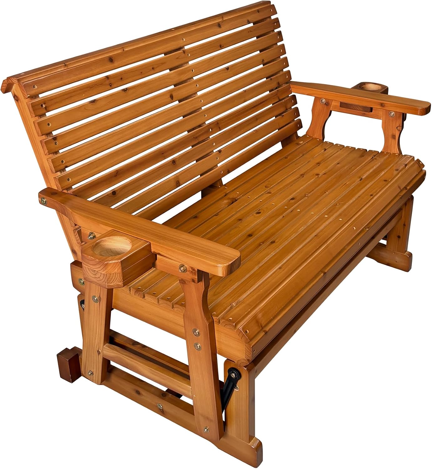Fortune Candy Patio Glider with Cup Holders, High Roll Back and Deep Contoured Seat, Heavy Duty 800 Lb (Brown, 2-Seater)