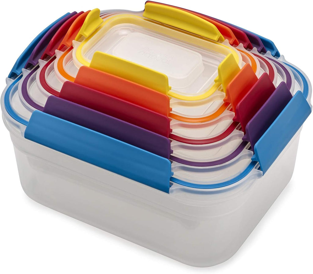 Joseph Joseph Nest Lock Plastic BPA Free Food Storage Container Set with Lockable Airtight Leakproof Lids, 10-Piece, Multi-Color (Pack of 4)
