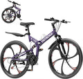 26 Inch Folding Mountain Bike with High Carbon Steel, 21 Speed City Bike with Dual Suspension, Folding Bicycle for Adults Men and Women