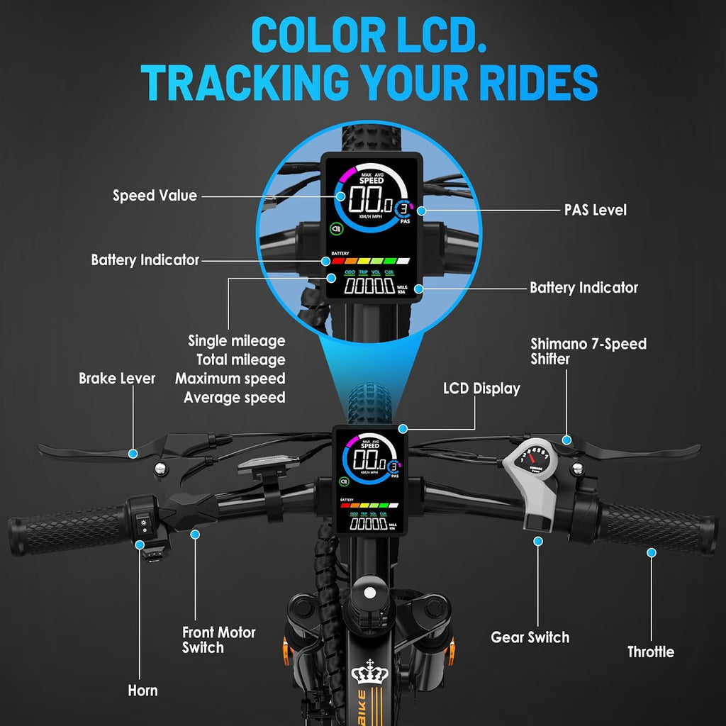 REOCRO Electric Mountain Bike for Adults, 26' E-Bike with 750W Peak, 48V Removable Battery, 45+ Miles PAS Range, 25MPH, 7 Speed, Commuter Ebike for Daily Ride, Electric Bicycle for Teens