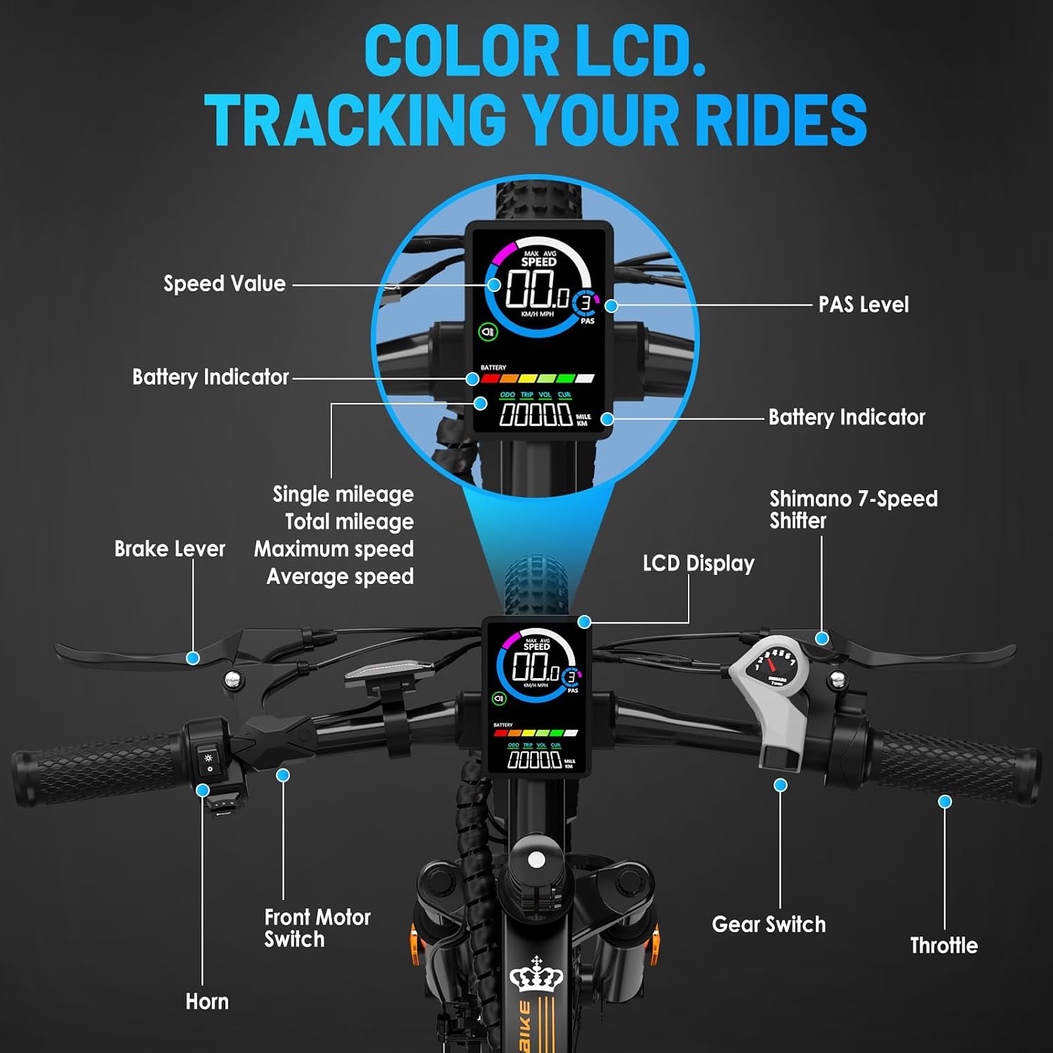 REOCRO Electric Mountain Bike for Adults, 26' E-Bike with 750W Peak, 48V Removable Battery, 45+ Miles PAS Range, 25MPH, 7 Speed, Commuter Ebike for Daily Ride, Electric Bicycle for Teens