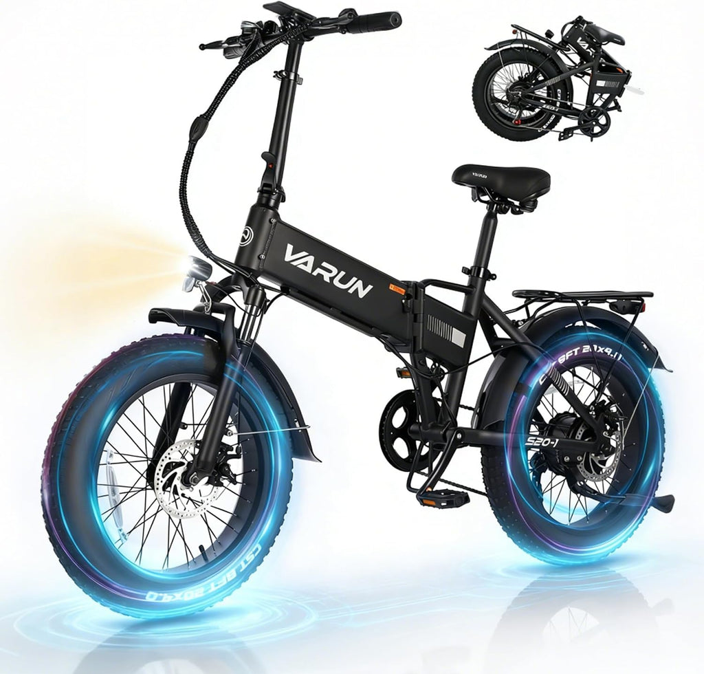 VARUN Electric Bike - Peak 750W Adults Ebike Up to 80KM, 25MPH, 624Wh Anti-Theft Battery, Shock Absorber, Pedal-Assist Level, Portable 20' Fat Tire Ebike for Women & Men