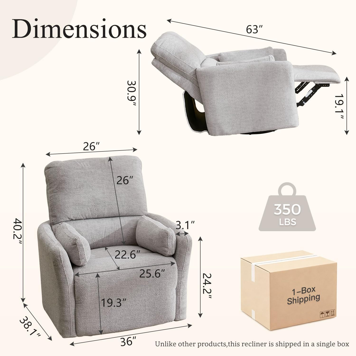 Oversized Power Swivel Rocker Recliner Glider Nursery Chair Large Rocking Recliner for Adults with USB,Type-C Ports,2 Pillows Electric Rocking Reclining Chairs for Living Room,Bedroom,Suede,Gray