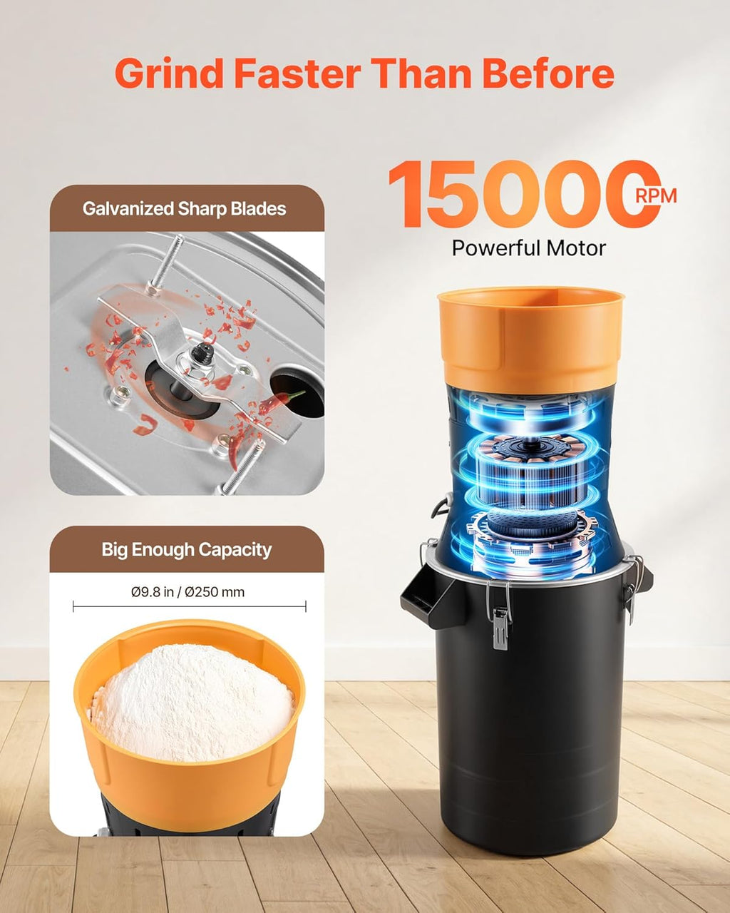 VEVOR Electric Grain Mill Grinder, 600W High Power Commercial Spice Grinder, 6.6 Gal Pulverizer Powder Machine with Galvanized Sharp Blades, for Dry Grains, Spices, Cereals, Coffee, Corn & Pepper