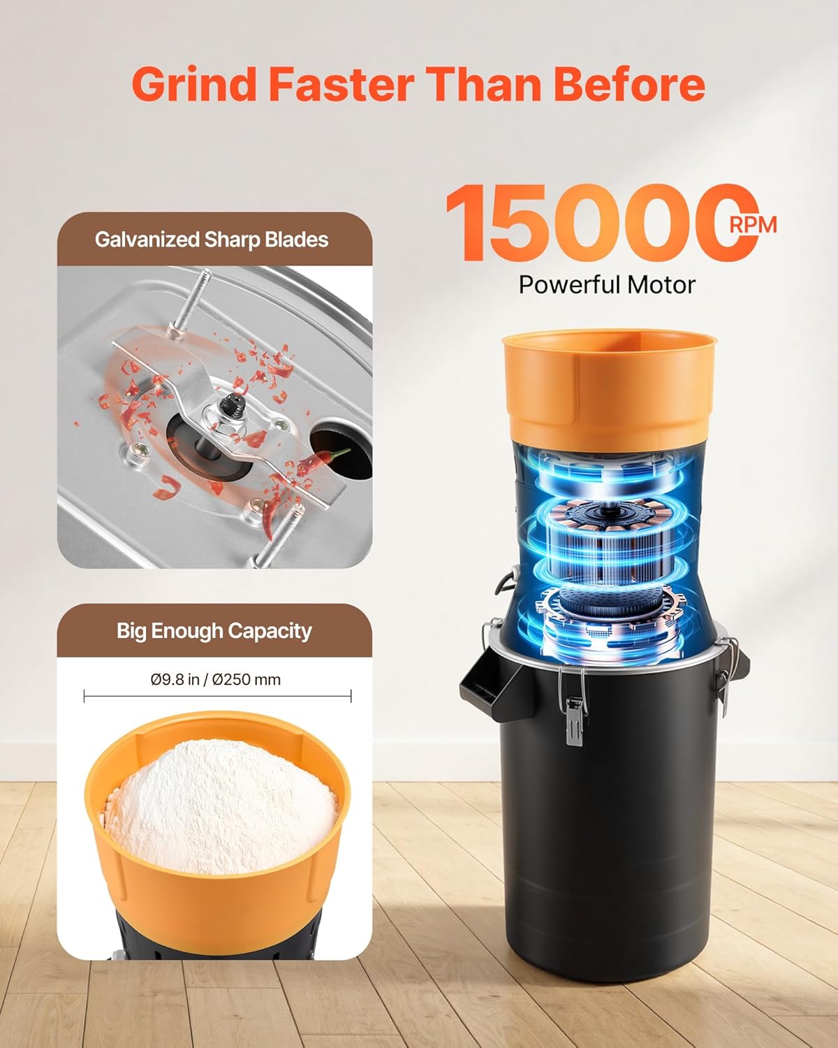 VEVOR Electric Grain Mill Grinder, 600W High Power Commercial Spice Grinder, 6.6 Gal Pulverizer Powder Machine with Galvanized Sharp Blades, for Dry Grains, Spices, Cereals, Coffee, Corn & Pepper