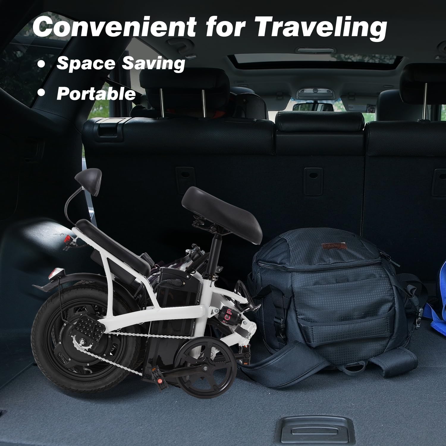 Mdeam Foldable Electric Bike,500W Motor Compact Adults Commute Ebike 20 MPH Max Speed,30+ Miles Folding Electric Bicycle with Passenger Seat,14' Mini E-Bike 2 Seater for Adults/Teens